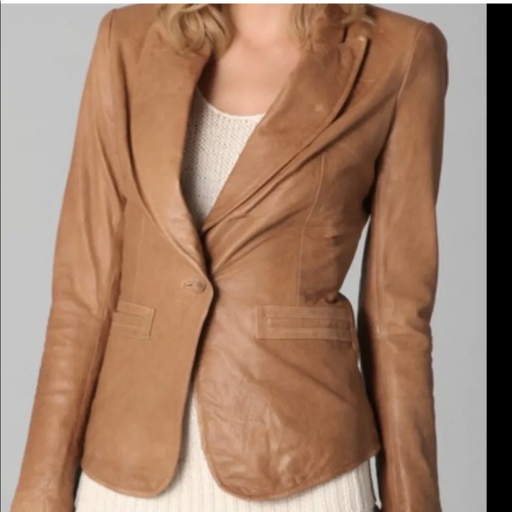 Rachel Zoe Sullivan tan leather blazer jacket sz 0